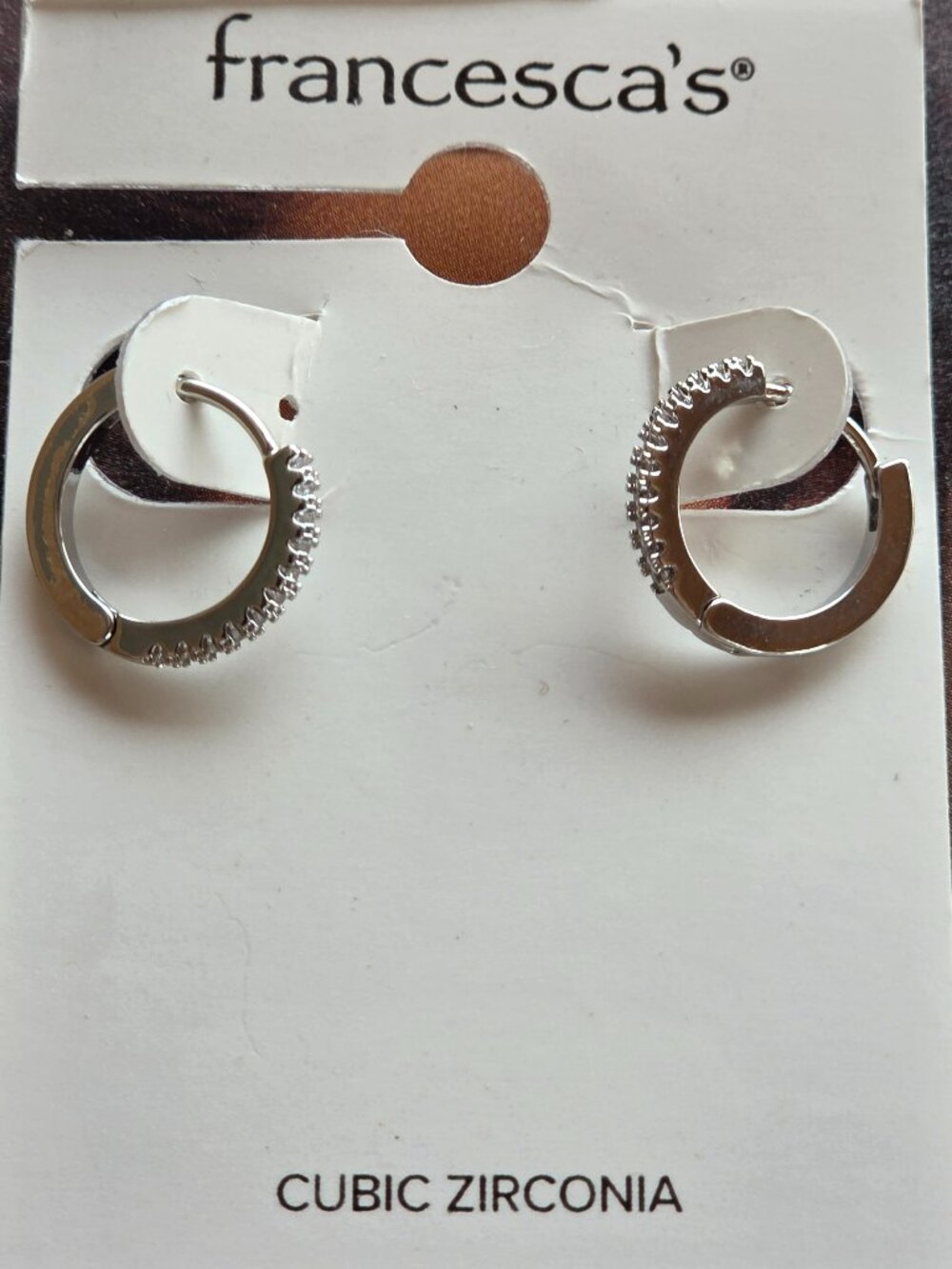 Cubic Zirconia Silver tone Huggie Hoop Earrings
